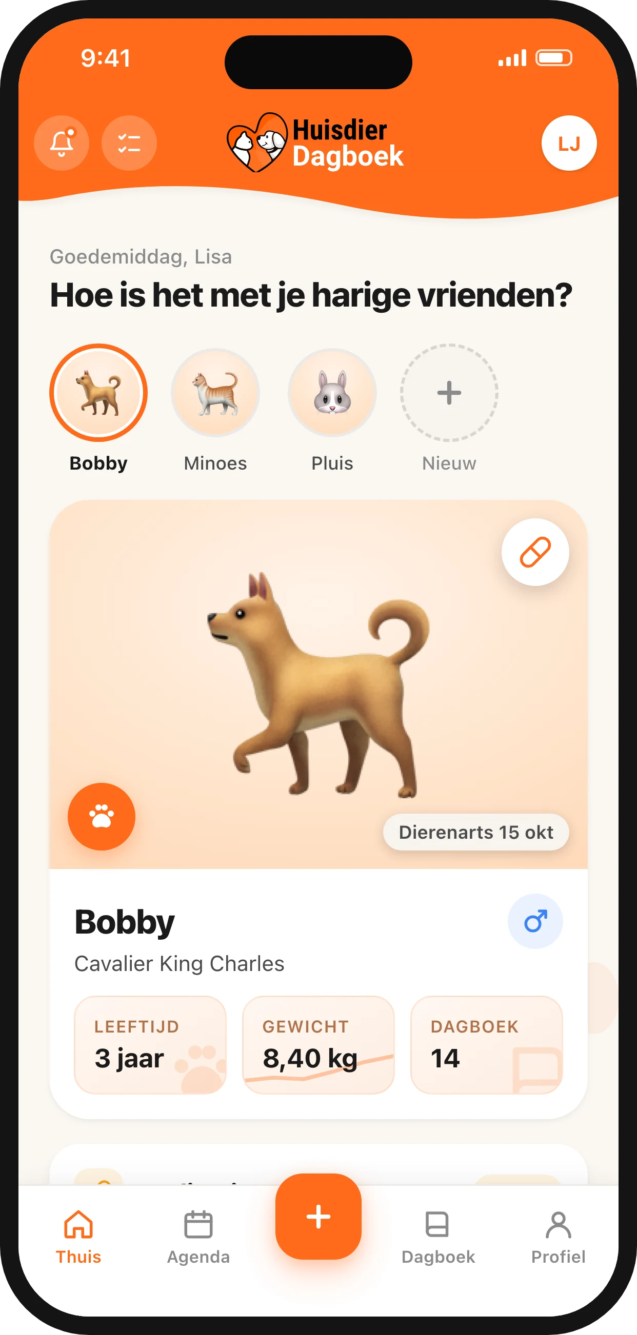 Het startscherm van de app
