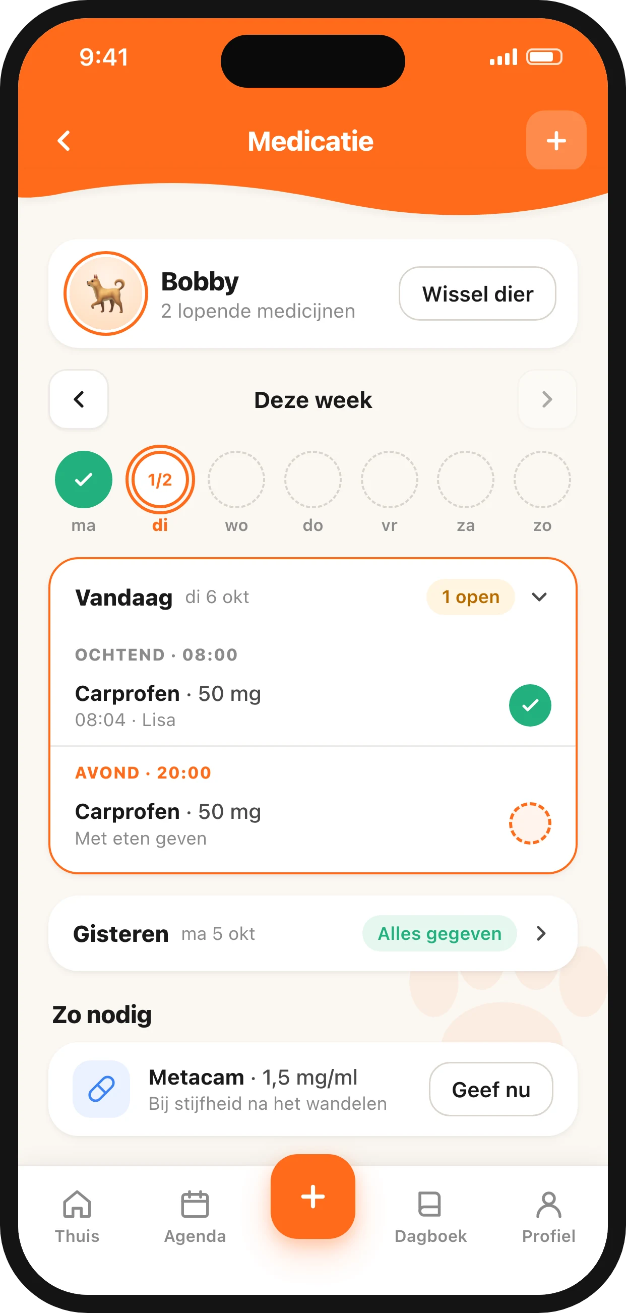 Het medicatieschema in de app