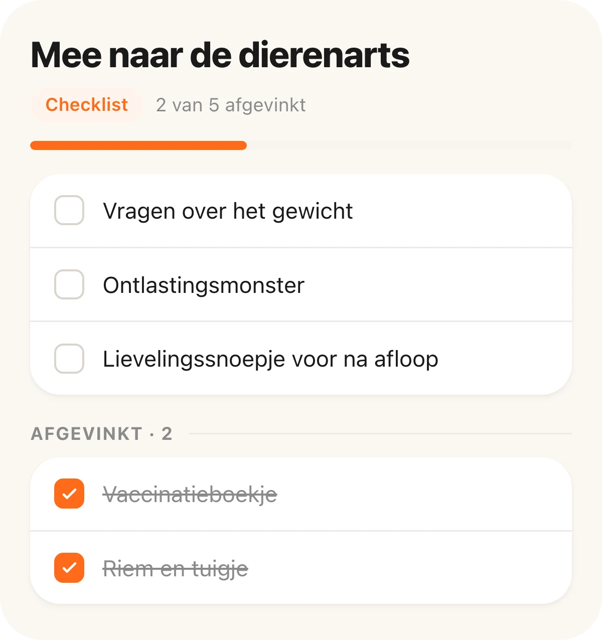 Een checklist voor de dierenarts in de app
